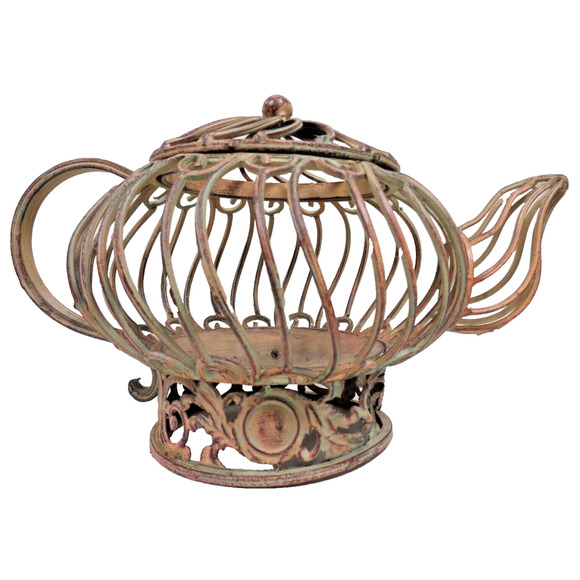 Decorative Wrought Iron Metal Teapot Candle Holder - Picture 1 of 6